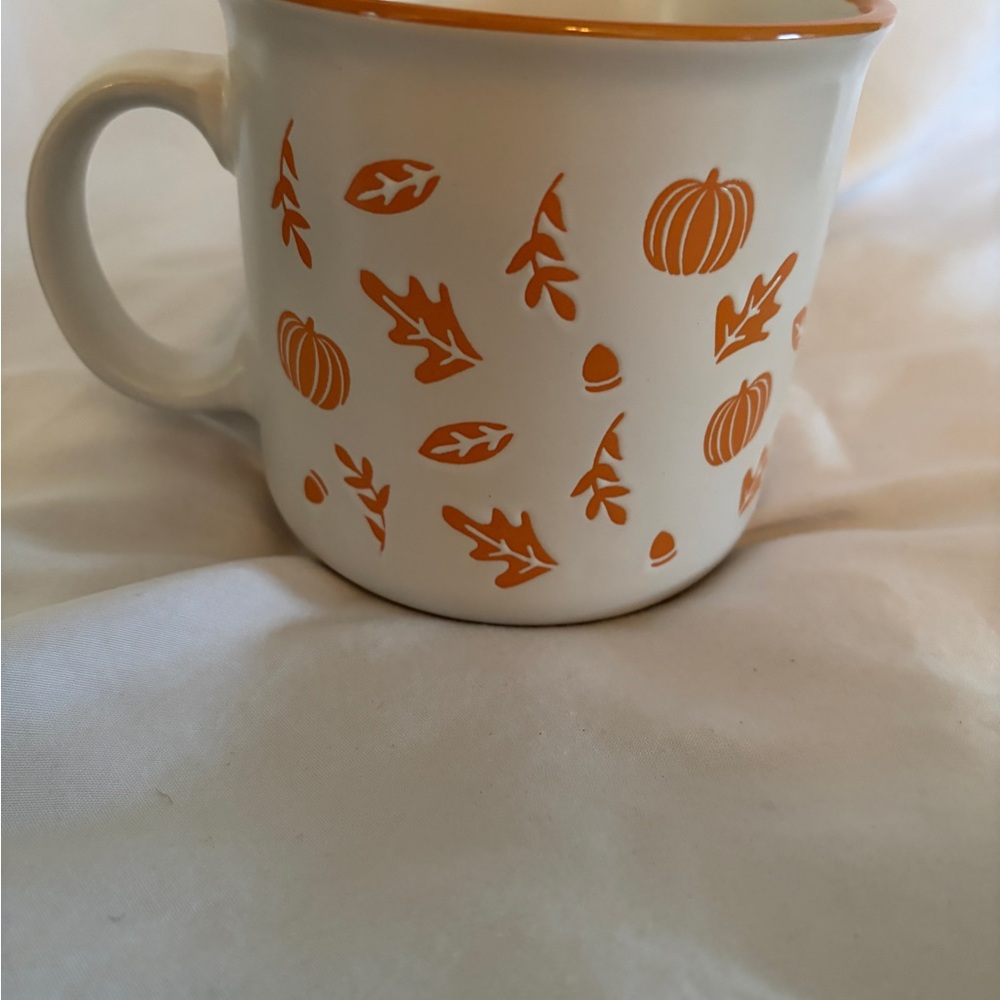 Hobby Lobby Primo Design Oversized Mug ~ Autumn Leaves ~ Orange & White ~ NEW